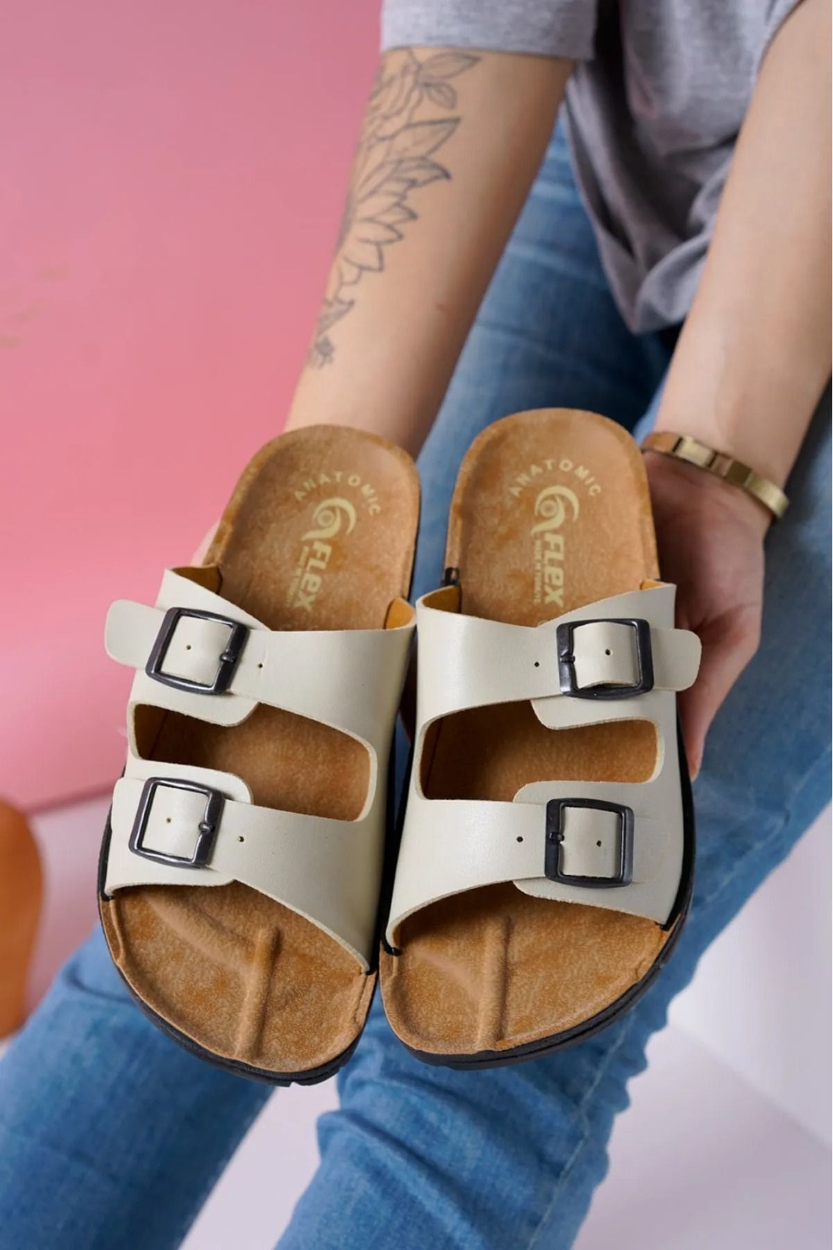 Kadın Terlik Yazlık Rahat Taban Ev Plaj Günlük Terlik KREM - 37