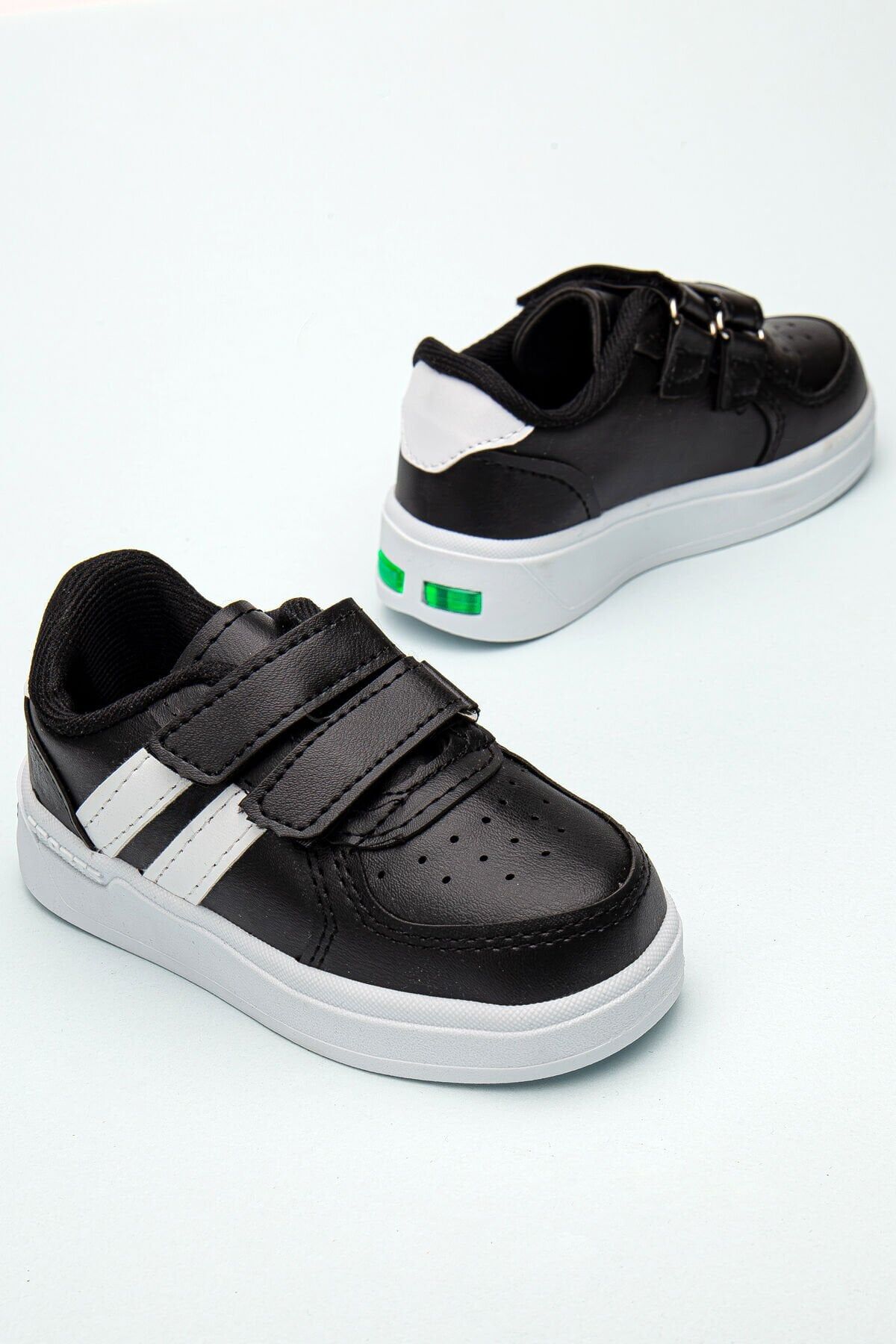 Kids Rahat Unisex Bebek Cırt Cırtlı Işıklı Çocuk Sneaker -Spor Ayakkabı SİYAH-BEYAZ - 26