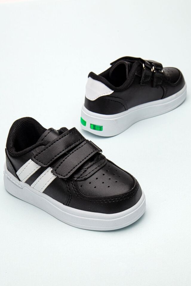 Kids Rahat Unisex Bebek Cırt Cırtlı Işıklı Çocuk Sneaker -Spor Ayakkabı SİYAH-BEYAZ - 21
