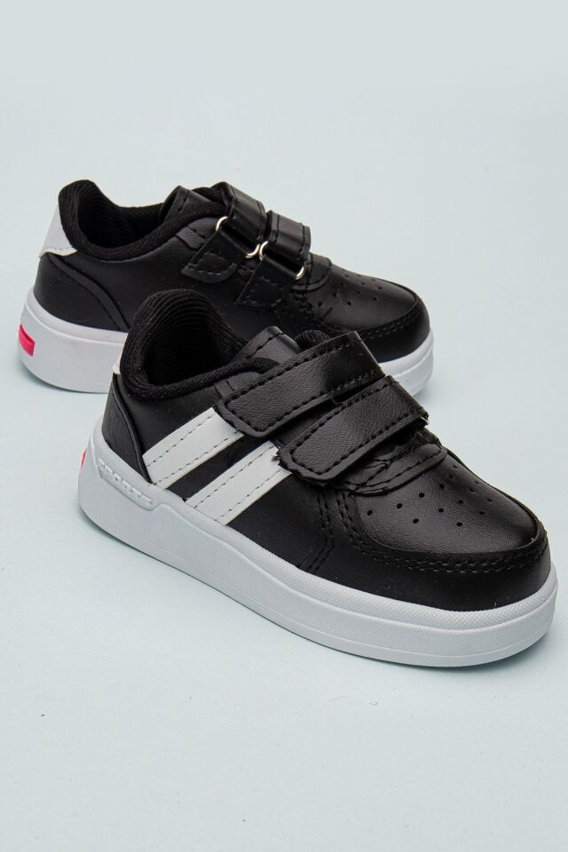 Kids Rahat Unisex Bebek Cırt Cırtlı Işıklı Çocuk Sneaker -Spor Ayakkabı SİYAH-BEYAZ - 24
