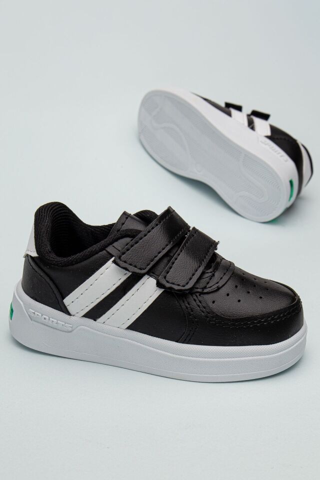 Kids Rahat Unisex Bebek Cırt Cırtlı Işıklı Çocuk Sneaker -Spor Ayakkabı SİYAH-BEYAZ - 24