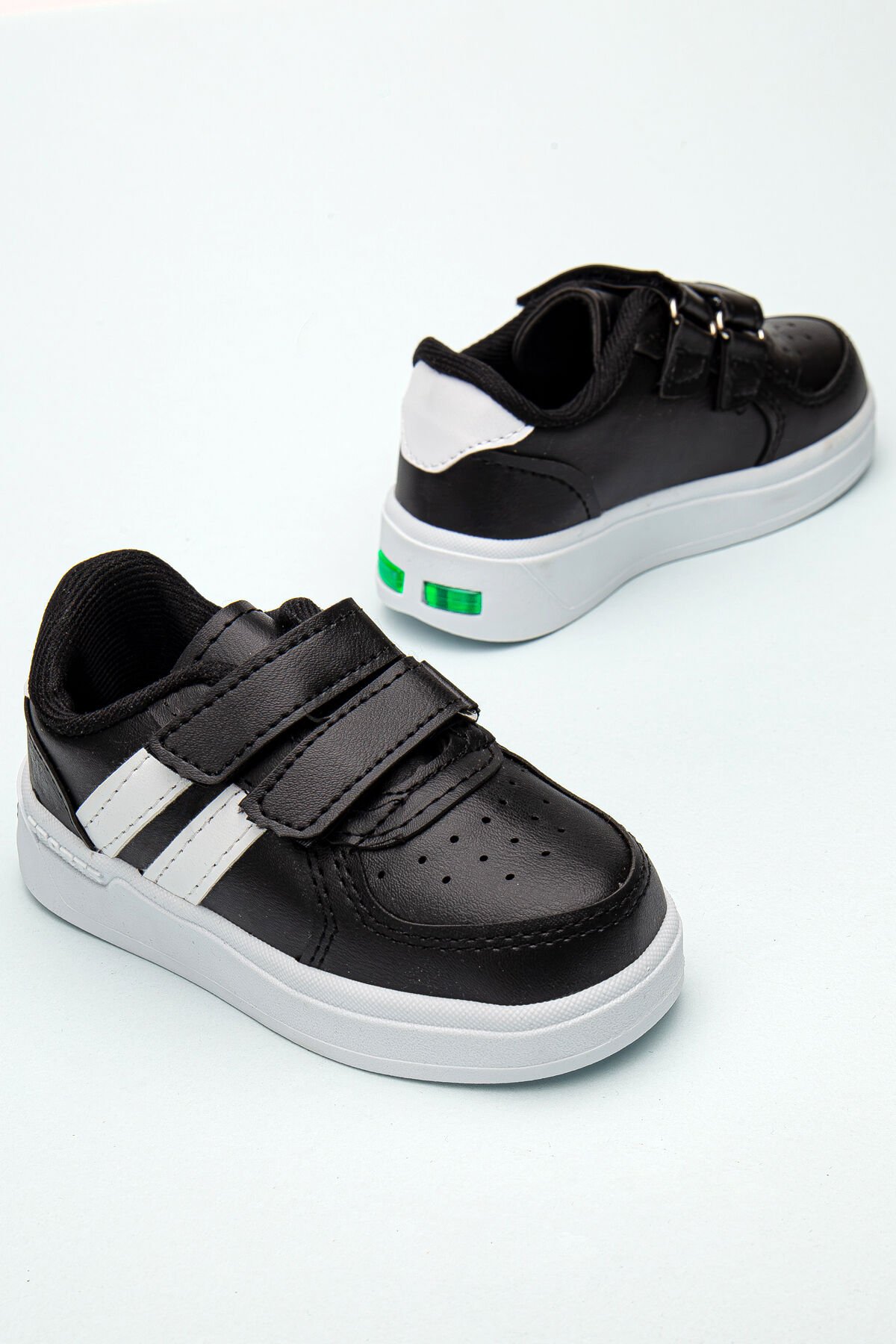 Kids Rahat Unisex Bebek Cırt Cırtlı Işıklı Çocuk Sneaker -Spor Ayakkabı SİYAH-BEYAZ - 29