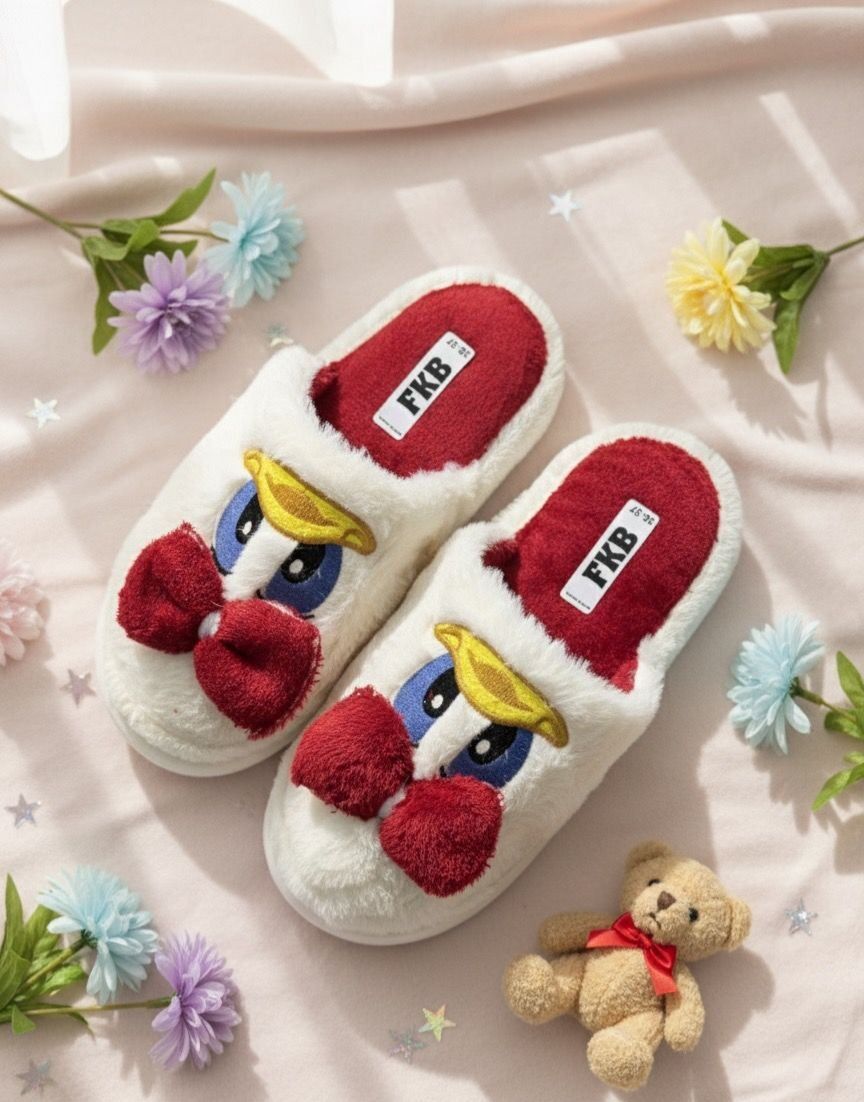 Sevimli Fiyonklu Duffy Ördek Figürlü Nakış İşlemeli Ses Yapmaz Kaymaz Tabanlı Ev Terliği KIRMIZI - 38-39