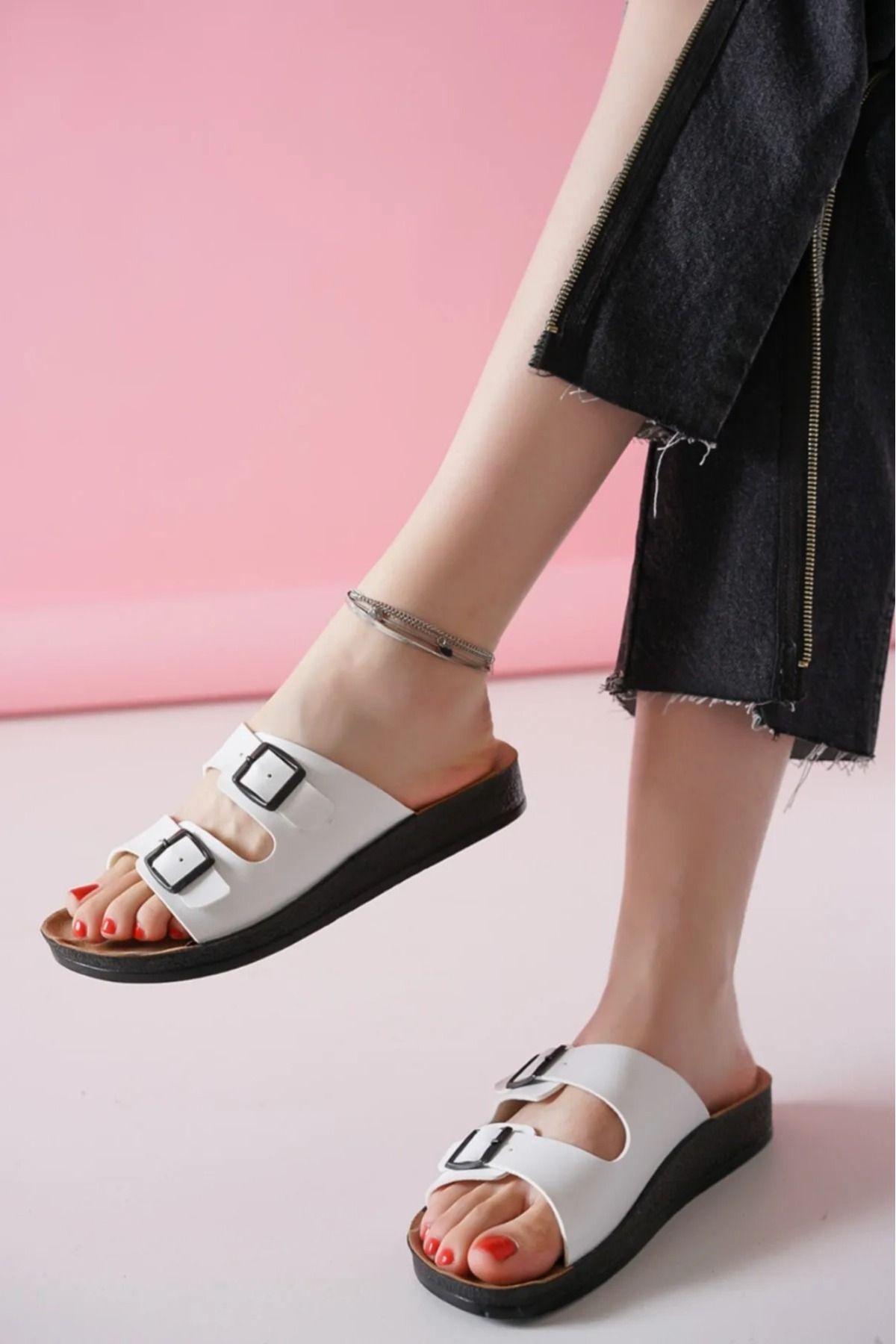 Kadın Terlik Yazlık Rahat Taban Ev Plaj Günlük Terlik BEYAZ - 39