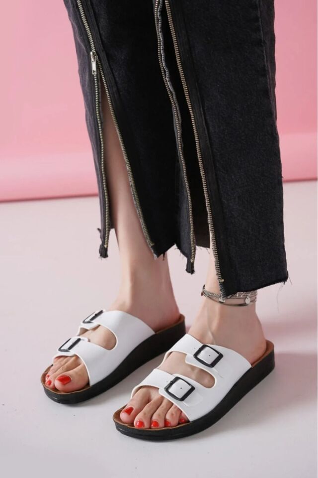 Kadın Terlik Yazlık Rahat Taban Ev Plaj Günlük Terlik BEYAZ - 36