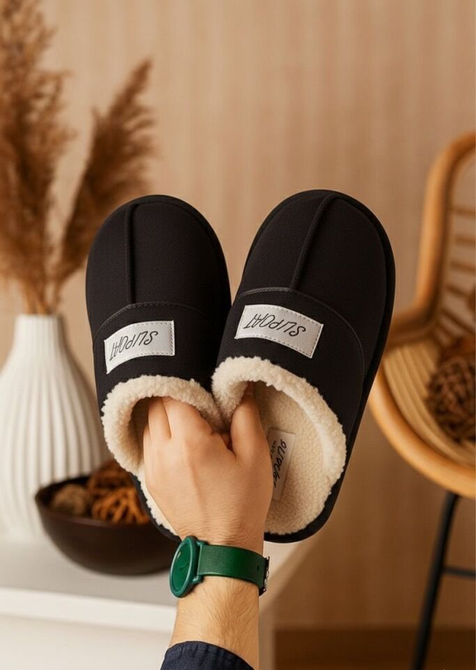 Kadın Desenli Peluş Kaymaz Hafif Tabanlı Tüylü Terlik Çeyiz Bohça Ev Terliği SİYAH - 40