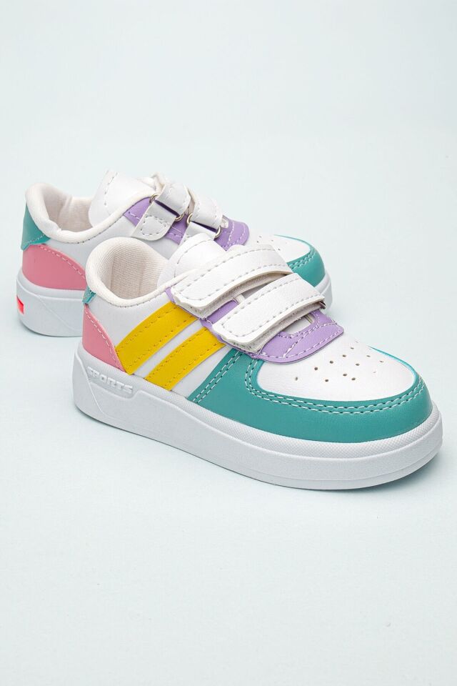 Kids Rahat Unisex Bebek Cırt Cırtlı Işıklı Çocuk Sneaker -Spor Ayakkabı LİLA-YEŞİL - 29