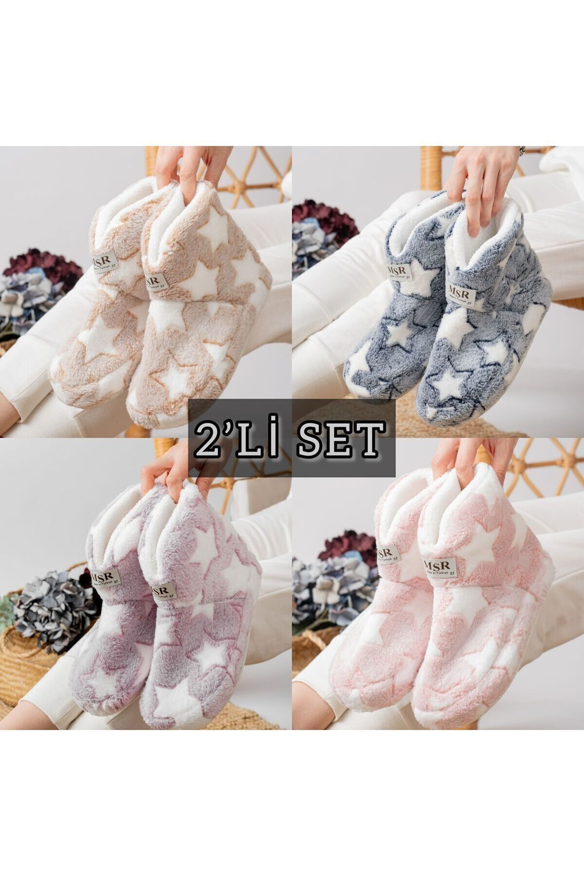 2'li Unisex Hafif Pofuduk Panduf Ev Botu İKİLİ YILDIZ BOT - 37