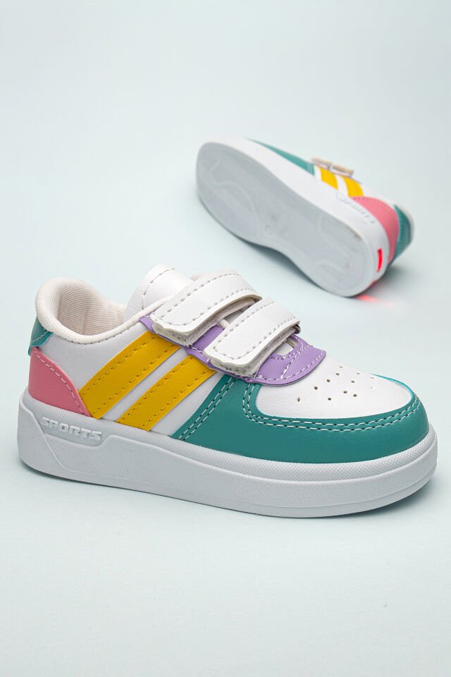 Kids Rahat Unisex Bebek Cırt Cırtlı Işıklı Çocuk Sneaker -Spor Ayakkabı LİLA-YEŞİL - 26